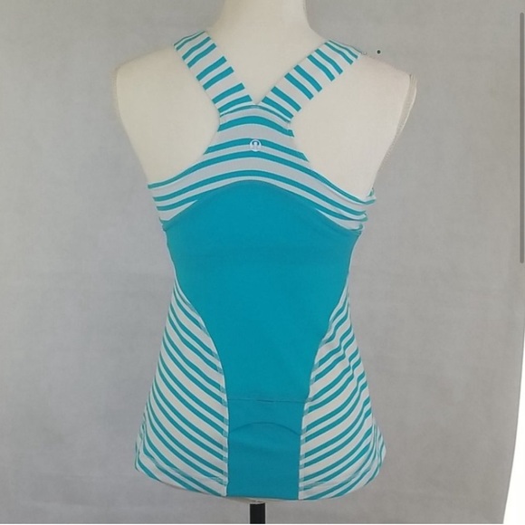 EUC 💎 Lululemon Deep V Athletic Tank Twin Stripe Spry Blue / Spry Blue Size 4 - Picture 4 of 5